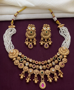 Ensemble de collier en laiton finition antique, collier traditionnel indien de qualité supérieure avec de belles boucles d'oreilles, idéal pour les fonctions de mariage - Product Image 1