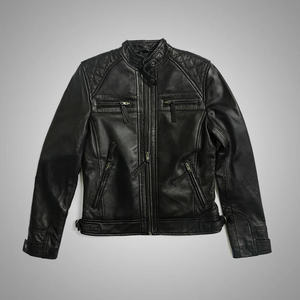 Chaqueta de Cuero Genuino de Piel de Oveja para Mujer, Negra, Ajustada, Ecológica, Acolchada, Transpirable, de Manga Larga, Teñida en Color Liso - Product Image 1