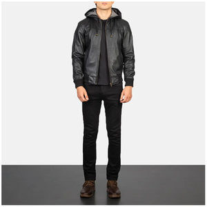 Connor Black Bomber Chaqueta de cuero con capucha Accesorios de moda - Product Image 2