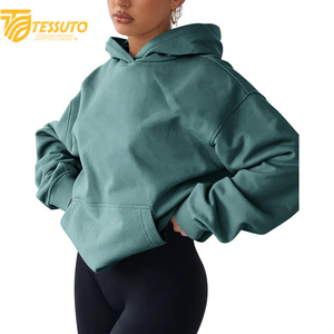 เสื้อครอปไซส์ใหญ่พิเศษสำหรับผู้หญิงเสื้อมีฮู้ดแฟชั่นผ้าฝ้าย100% สั้นโอเวอร์ไซส์สำหรับผู้หญิง - Product Image 1