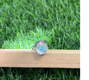 Anillo de cristal Aurora Borealis hecho a mano de Plata de Ley 925, anillo de declaración bohemio, joyería artística elegante, regalo para mujer - Product Image 1