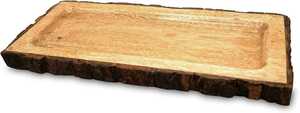 Plateau de service en bois écorce d'arbre sur les bords plateau à pizza en bois de manguier plateau de service plateau sûr - Product Image 3