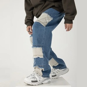 Blue Black Embellished Denim Jeans con Pearl Straight Skinny Stacked Jeans para hombres Pantalones al por mayor - Product Image 3