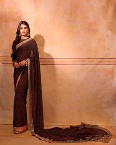 Indien Bollywood élégant Saree Kriti Sanon Ananya Pandey fantaisie Georgette tissu broderie élégante fête de mariage à la mode - Product Image 6