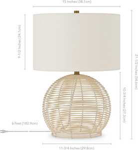 Lampe de table en rotin Japandi artisanale Base sphérique en osier naturel Abat-jour blanc chaud Éclairage écologique Décoration Fabriqué par VgreenArt Vietnam - Product Image 3