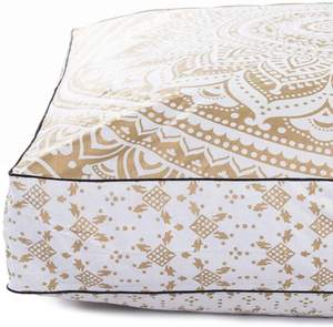 Funda de cojín de suelo blanco y dorado hecho a mano indio, funda de sofá cuadrada Vintage Bohemia, fundas de almohada grandes, funda de decoración para habitación - Product Image 3