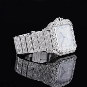 Luxueux Moissanite Diamant Clouté Quartz Mouvement Carré Chiffre Romain Glacé Vintage Hip-Hop Hommes Femmes 13mm Montre Analogique - Product Image 2