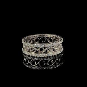 Anillo de banda de media eternidad con diamantes de moissanita brillante de la mejor calidad, estilo Vintage de Plata de Ley 925 para regalo de compromiso de boda - Product Image 1