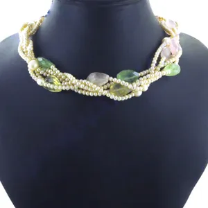 Collier tressé bohème et religieux en perles d'eau douce et pierres précieuses, chaînes tendance, bijoux statement pour femmes, cadeau religieux - Product Image 2