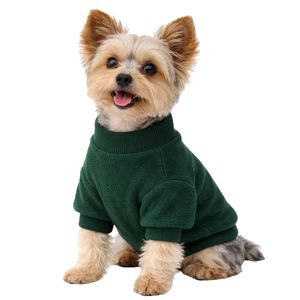 Dark Green Fleece Dog Sweatshirt Soft Warm Pullover with Ribbed Collar Cozy Winter Pet Clothing for Small Dogs - Product Image 1