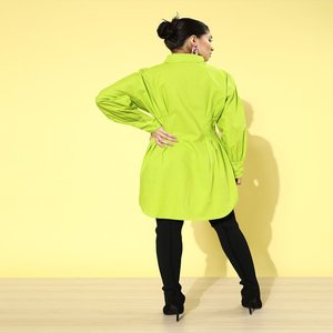 Robe chemise solide verte pour femmes col de chemise robe Mdii pour femmes personnalisée ourlet volant manches régulières pour dames - Product Image 4