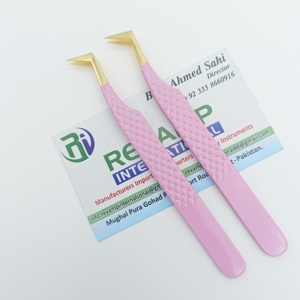 Pince à cils en forme de L en acier inoxydable rose de marque privée pointe dorée cils méga volume pince à épiler volume russe - Product Image 1
