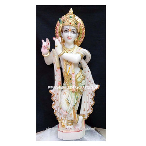 Estatua de Mármol Blanco Makrana Hecha a Mano del Dios Krishna, con Silbato, en Posición de Pie, Estilo Elegante, Rectangular, Duradera y Tradicional - Product Image 1