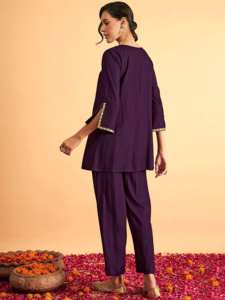 Trendmalls ชุดเสื้อผ้าเรยอนเคอร์ต้าลำลองสำหรับผู้หญิง (C18-Purple) ยาวเหนือเข่าแขนสามส่วนสวมใส่ทุกวัน - Product Image 5