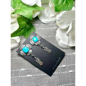 Pendientes Colgantes Hechos a Mano en Estilo Navajo con Turquesa Egipcia y Plata de Ley, Forma de Pluma, para Regalo - Product Image 2