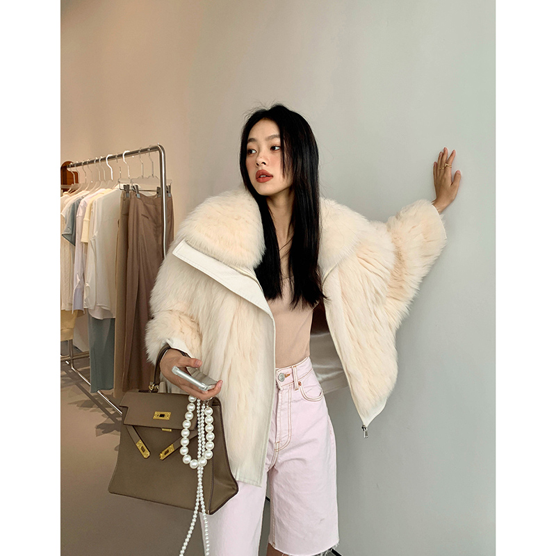 Luxury 2023 Oversized Real Knitted Fox Fur Coat For Women Winter Korean Style Turn Down Collar Natural Fur Outwear Lady Clothing