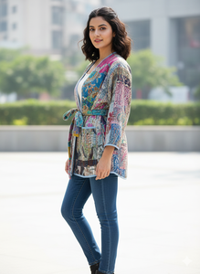 Veste Kimono Kantha Stone Wash, robe indienne à motifs floraux faite à la main, matelassée et respirante, manteau d'automne et d'hiver - Product Image 4