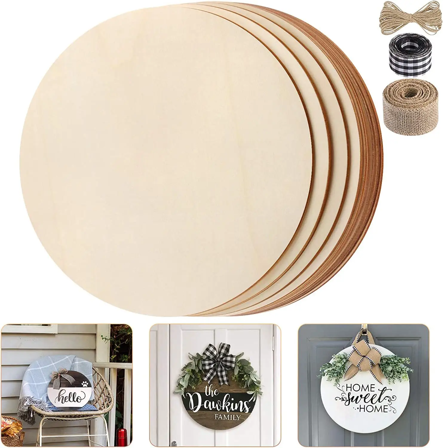 2023 Amazon Top Seller pezzi per la combustione del legno trucioli di legno rotondi non finiti 12 pollici decor sign Wood blank round for Craft