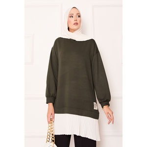 Túnica Holgada Color Caqui para Mujer, Estampado Floral, Tejido de Rayón, Dobladillo Plisado con Volantes y Lazo, Estilo Casual de Oficina, Talla XL, para Otoño - Product Image 6