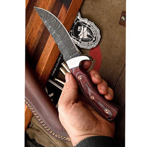 Cuchillo de caza de acero Damasco de grado Industrial hecho a mano OEM mango de madera Funda de cuero puro hoja fija DIY entusiastas Camping - Product Image 4