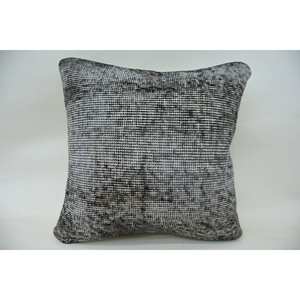 Gray Houndstooth Wool Pillow 16x16 Inch Decorative <b>Cushion</b> Vintage Embroidered Kantha Patchwork Floral & Square Patterns - Product Image 1