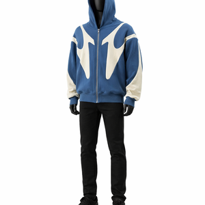 Sudadera con capucha extragrande para hombre, con bloques de color y cremallera completa, estilo urbano, con paneles en contraste, de forro polar grueso y mezcla de algodón. - Product Image 4