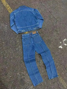 Conjunto vaquero informal de dos piezas para verano con chaqueta y pantalón de manga larga, diseño cómodo y elegante - Product Image 4