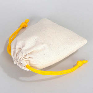 Organic Cotton 4 W X 5 H Yellow <b>Drawstring</b> Fabric <b>Pouch</b> with Embroidered Logo Reusable for Craft Packaging and Promotion - Product Image 4