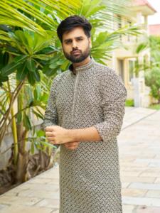 Rayonne Premium attrayante avec broderie de paillettes Travail Hommes Kurta Pyjama Fabricant et fournisseur de l'Inde au taux le plus bas - Product Image 3