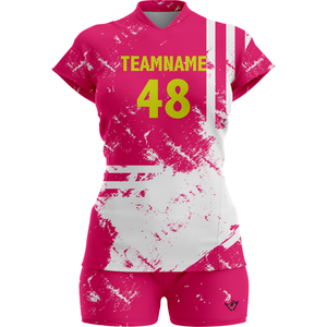 Ensemble de maillots de volley-ball personnalisés pour femmes, manches courtes, col en V, séchage rapide, respirant, polyester, uniforme d'équipe, t-shirt de sport, shorts d'entraînement - Product Image 1
