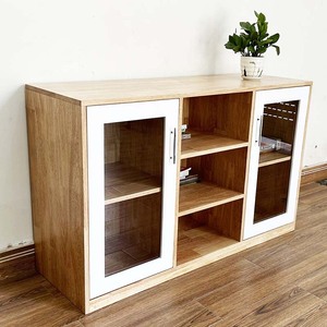 Contemporary 120x40x75cm Low Filing Cabinet with Glass Doors Natural Wood THS68062 for Office or Workshop Iron Panel Material - Product Image 2