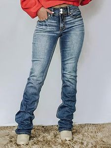 Pantalones vaqueros rasgados elásticos de cintura media de Color sólido a la moda para mujer de talla grande, Vaqueros ajustados informales de verano con decoración de botones - Product Image 3