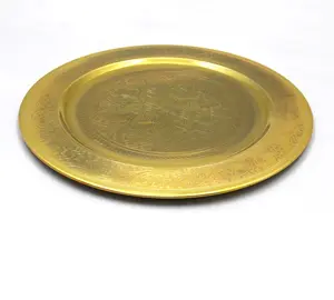 Brass Plating Round Metal Charger Plate Handmade Decorative Dinnerware Charger Plate Serve ware Handmade In Bulk