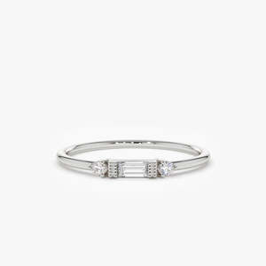 Bague en or massif 14K avec diamants de laboratoire ronds et baguettes sertis en chaîne, 0,09 carats au total, couleur G, clarté SI1, bijoux raffinés - Product Image 1