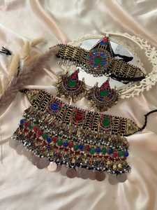 Conjunto de 4 piezas de joyería afgana tradicional hecha a mano para boda y fiesta-Anillos Gargantilla Pendientes Bindi Tikka Acero inoxidable - Product Image 3