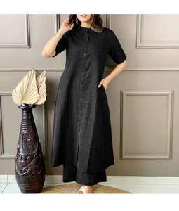 Monochromatic Summer Cotton A-line work Kurti pant set Long Co ord set India wholesale manufacturer <b>kurtis</b> <b>for</b> <b>women</b> in India - Product Image 2