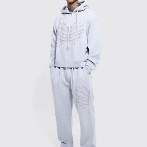 Chándal desgastado de alta calidad OEM 2025, ropa de calle con logotipo personalizado para hombre, técnica con estampado polar para invierno, 10%, hecho de algodón - Product Image 5