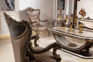 Luxury French Rococo Accent <b>Chair</b> Featuring Intricate Floral Carvings and Premium Jacquard Upholstery - Product Image 3