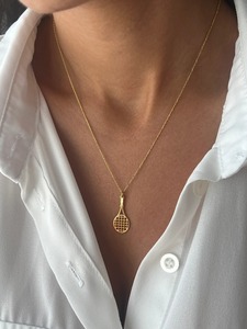 925 plata esterlina 14K chapado en oro raqueta de tenis colgante collar deporte joyería regalo jugadores de tenis personalizado al por mayor para Unisex - Product Image 2