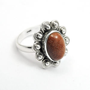 แหวน925รูปดอกทานตะวันสีแดงธรรมชาติเงินสเตอร์ลิงสำหรับเครื่องประดับแฮนด์เมดของเธอขายส่งผู้ส่งออก - Product Image 1