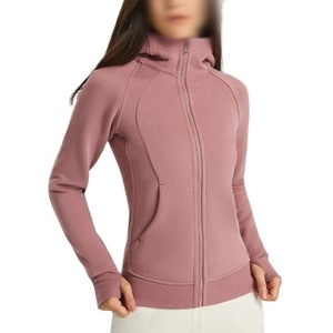 <b>Women's</b> Winter/Autumn Workout Gym Hooded Jacket Custom Front Solid Color Full <b>Zip</b> Loose Outdoor Running Anti-Shrink Printed - Product Image 6