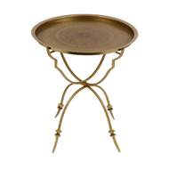 Table basse marocaine décorative, faite à la main, design gravé, plateau arrondi doré, meubles en métal, table marocaine
