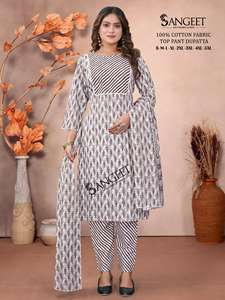 Maruti Fashion's Summer Collection 100% Algodón puro Impreso Top Bottom & Dupatta Estilo indio y pakistaní - Product Image 3