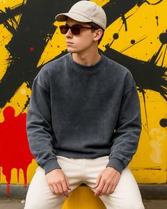 Camisetas de Cuello Redondo de Algodón Vintage Lavadas a la Piedra para Hombre, Ropa Casual Personalizada, Camisetas de Cuello Redondo con Lavado Ácido - Product Image 3