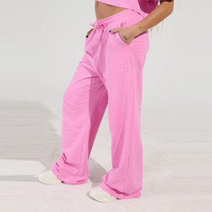 Pantalon de jogging en molleton de coton pour femme avec strass, coupe ample, style vintage délavé à l'acide, streetwear tendance, fournisseur OEM, logo personnalisé - Product Image 3