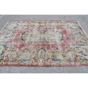 Alfombra Kilim Tradicional Turca Hecha a Mano, Ecológica, Rectangular, 6.5 x 9.4 pies, Roja Beige, Lana y Látex, Diseño de Patchwork de 10 mm - Product Image 3