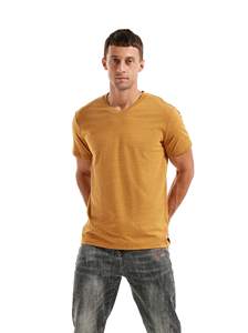 T-shirts manches courtes col en V couleur unie pour hommes T-shirt doux coupe ample respirant 100% coton pour hommes - Product Image 4