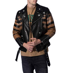 2023 nueva motocicleta diseño personalizado chaqueta de cuero marrón de alta calidad cuello levantado invierno a prueba de viento venta al por mayor precio barato - Product Image 1