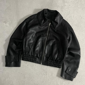OEM Custom Logo <b>Cropped</b> Waterproof Blank Zip up <b>Jacket</b> Boxy Fit Streetwear Men Leather <b>Jacket</b> - Product Image 1