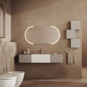 Meuble de salle de bain mural Rota 140 cm avec 2 tiroirs gris nacré et miroir ovale de 120 cm - Product Image 1
